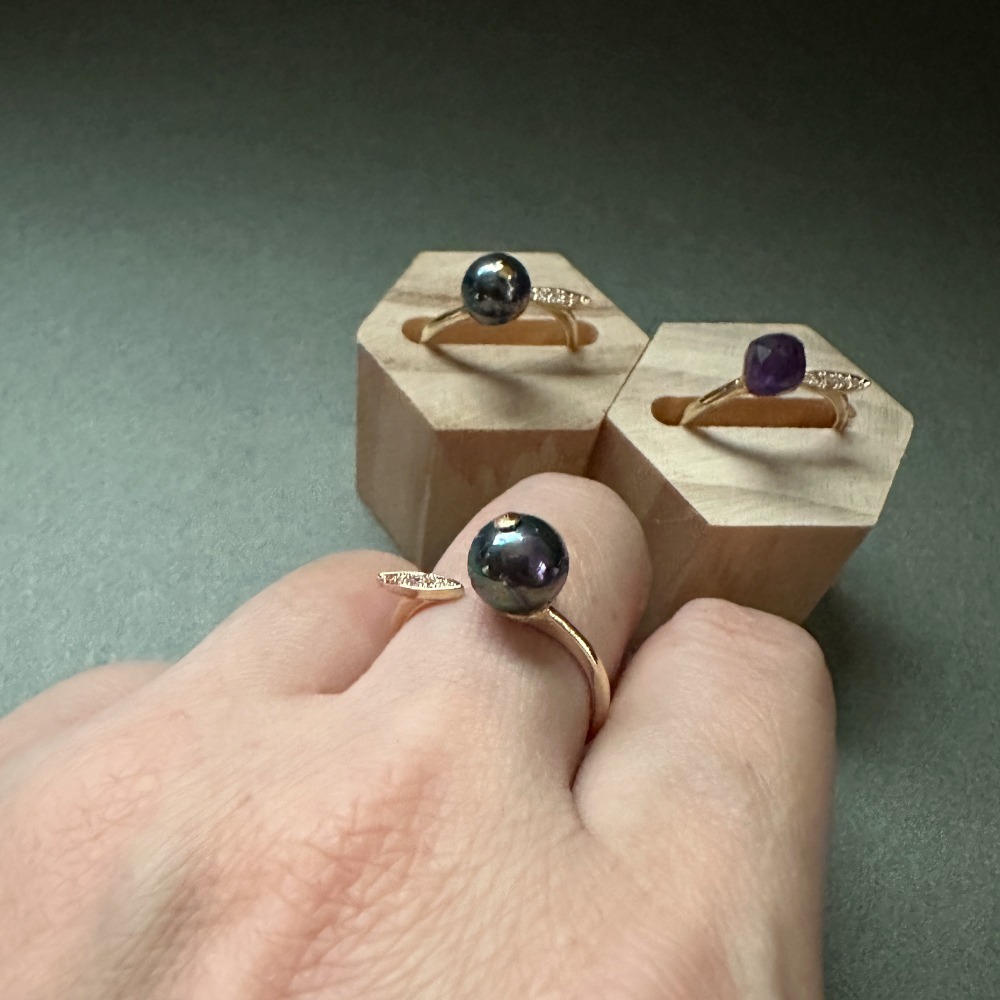 黑珍珠 / 紫水晶 時尚開口經典戒指-細節圖4