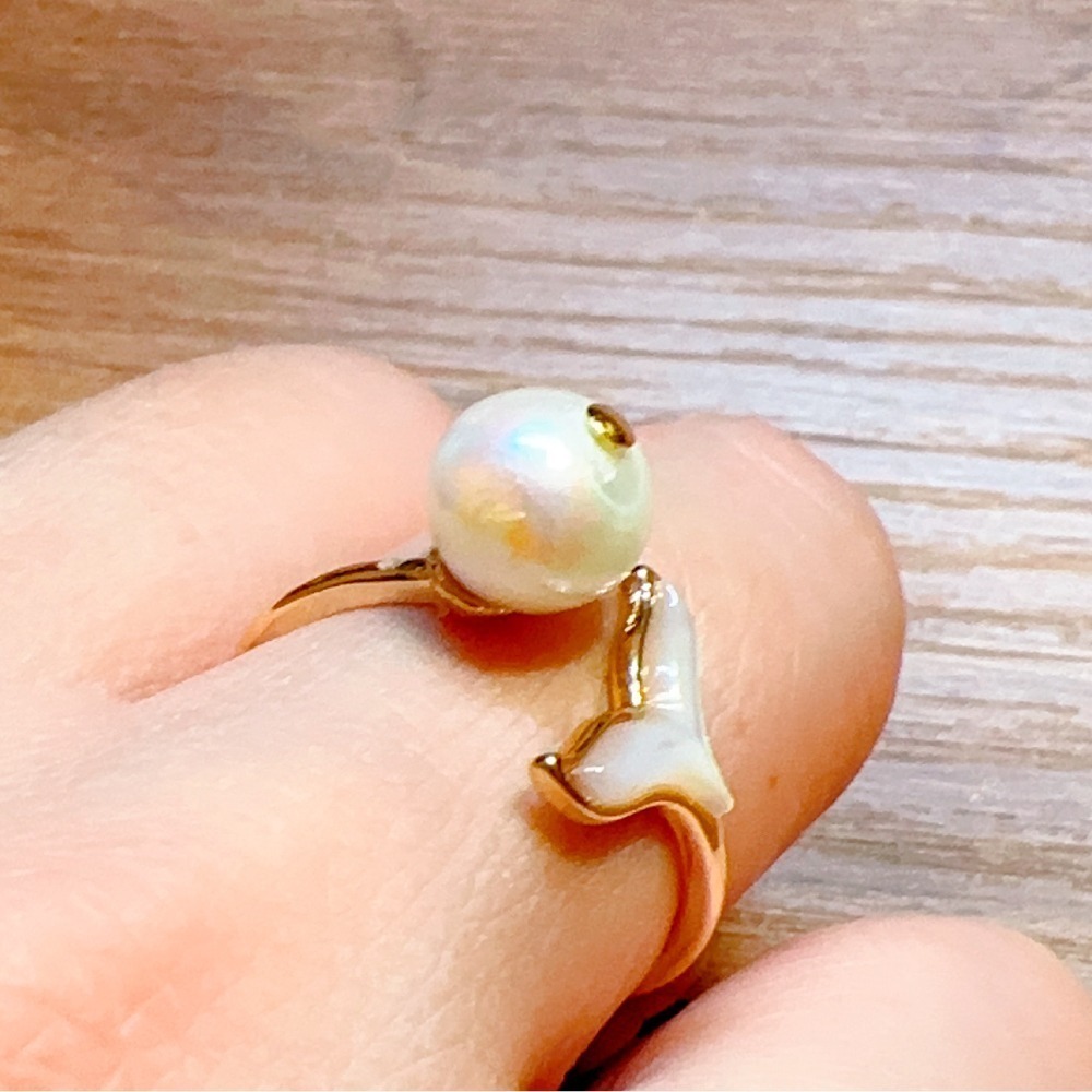 珍珠海藍寶珠貝魚尾戒指-細節圖3