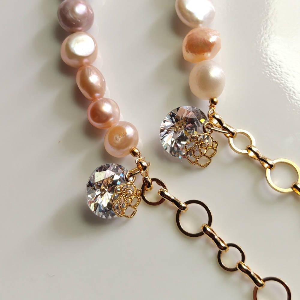 天然淡水隨型珍珠水鑽INS款手鍊-細節圖2