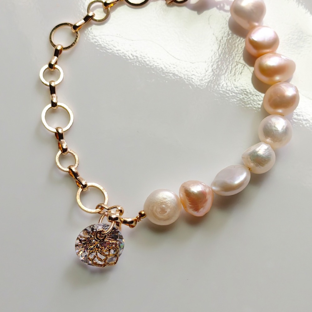 天然淡水隨型珍珠水鑽INS款手鍊-細節圖3