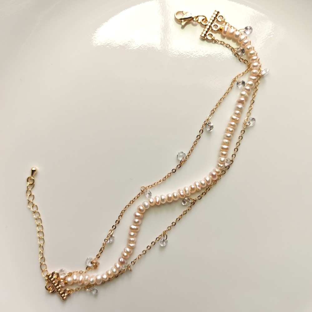 天然珍珠輕舞水鑽手鍊-細節圖2