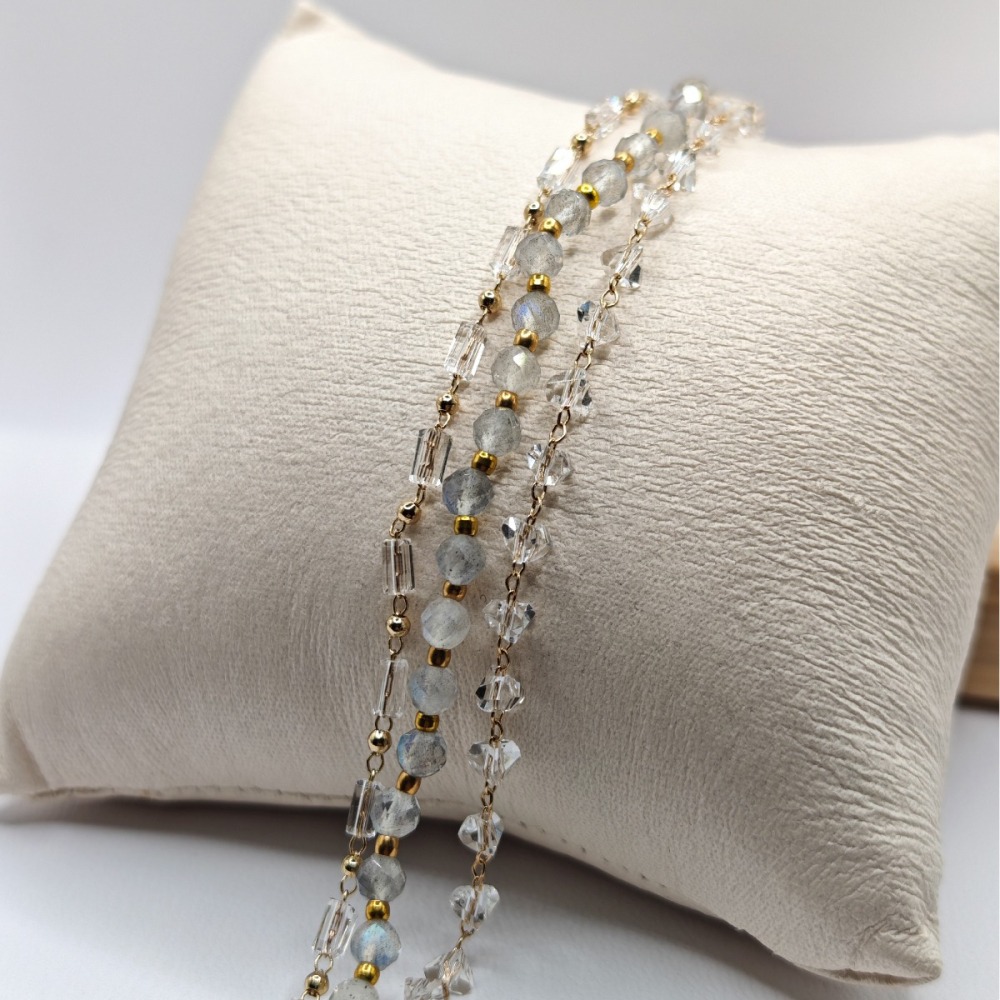 天然藍灰月光石水晶手鍊-細節圖2