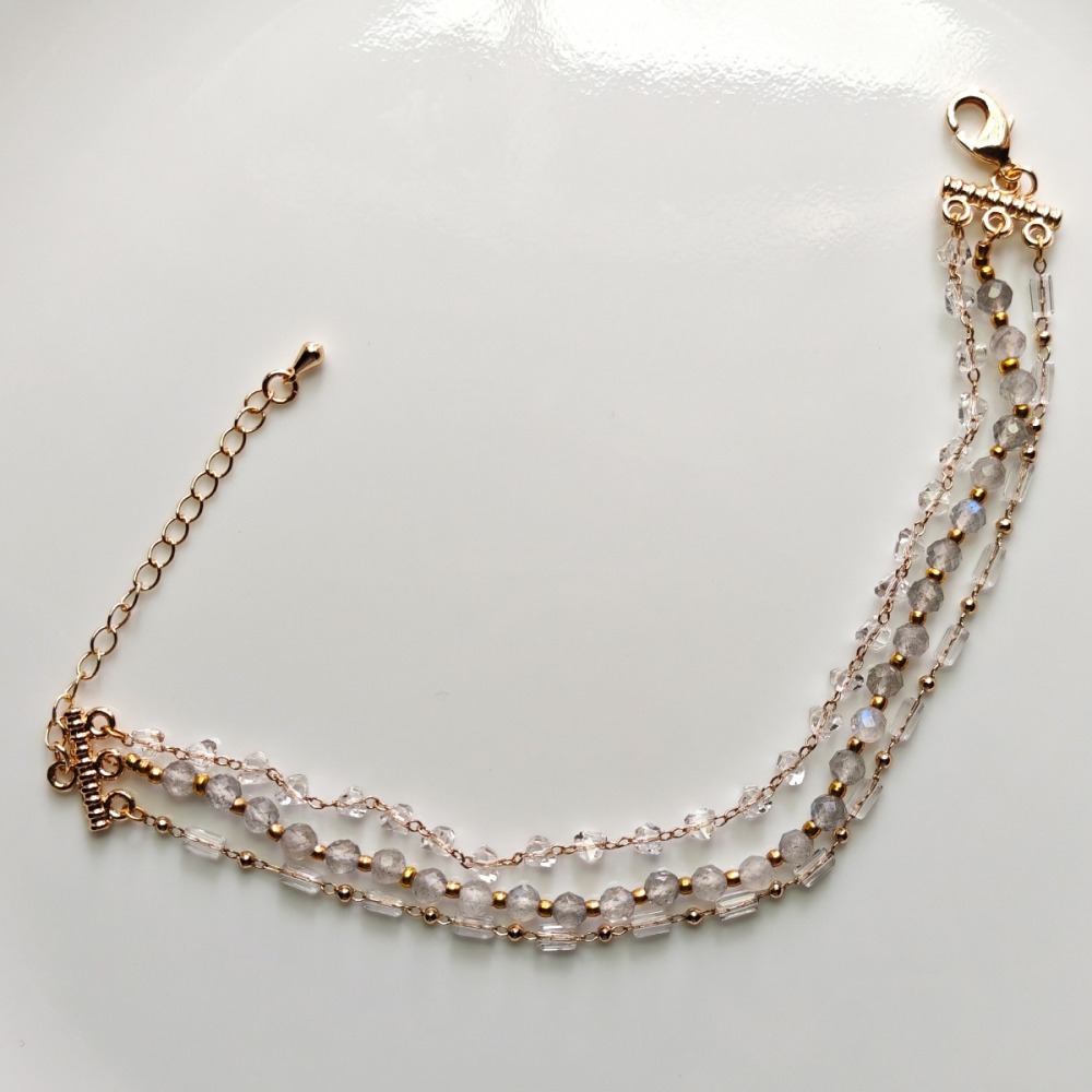 天然藍灰月光石水晶手鍊-細節圖3