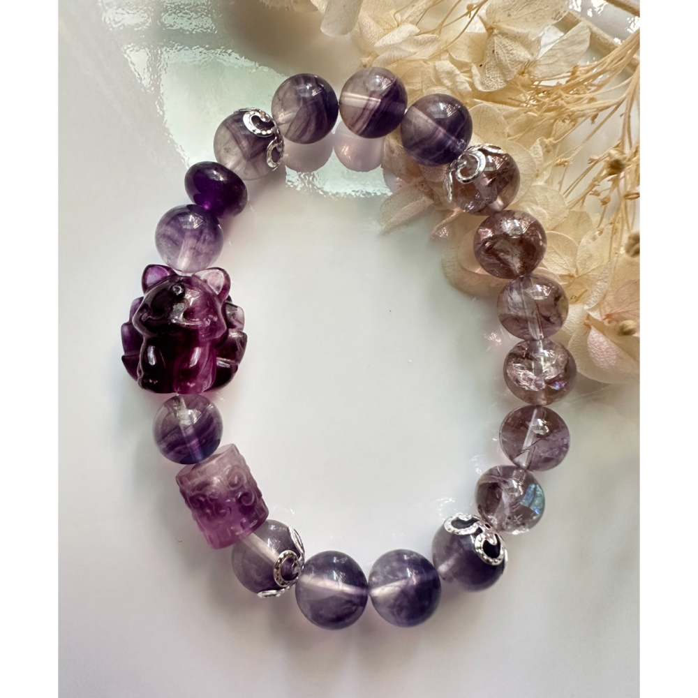 九尾狐貴人緣漸層紫瑩石水晶手鍊-細節圖2