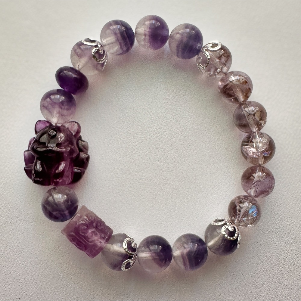 九尾狐貴人緣漸層紫瑩石水晶手鍊-細節圖4