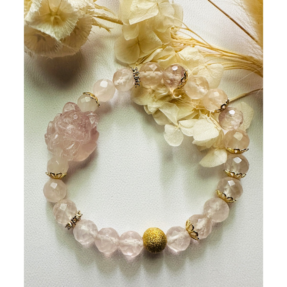 九尾狐幸福人緣粉晶水晶手鍊-細節圖2