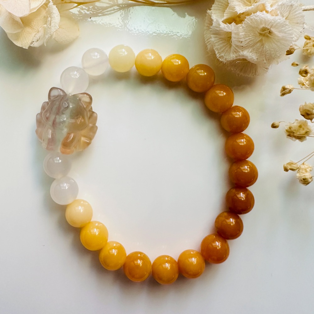 九尾狐招財黃瑩石黃玉水晶手鍊-細節圖2