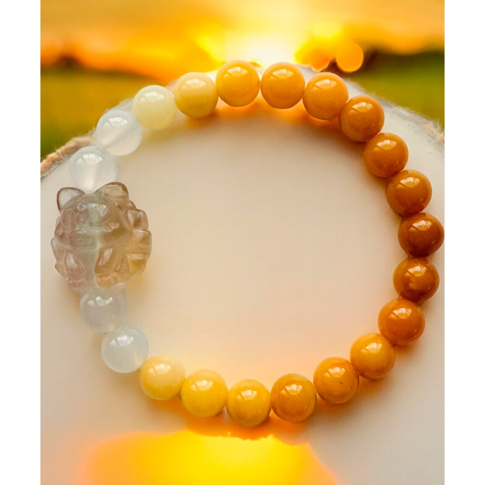 九尾狐招財黃瑩石黃玉水晶手鍊-細節圖3