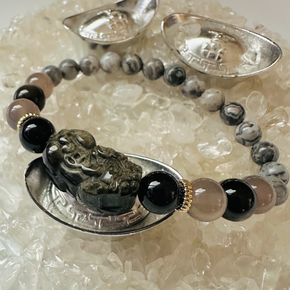 貔貅開運納財黑曜石水晶手鍊-細節圖2