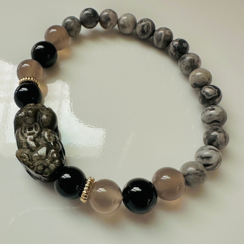 貔貅開運納財黑曜石水晶手鍊-細節圖3