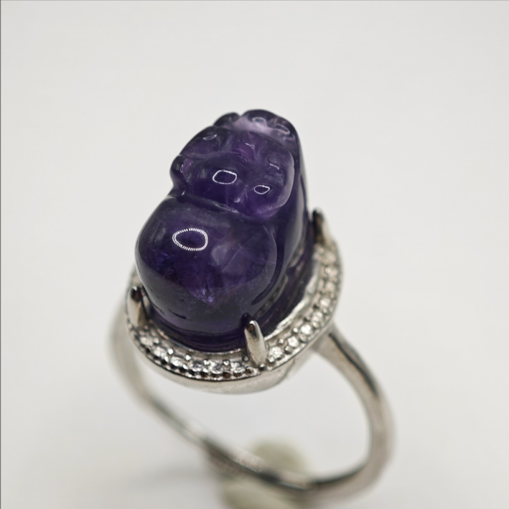 天然紫水晶貔貅開運戒指-細節圖3