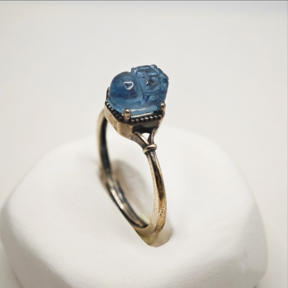 天然海藍寶貔貅開運戒指-細節圖2