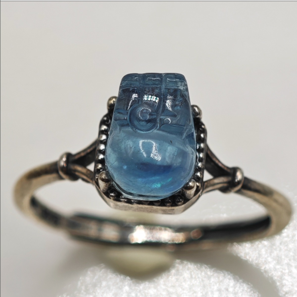 天然海藍寶貔貅開運戒指-細節圖3