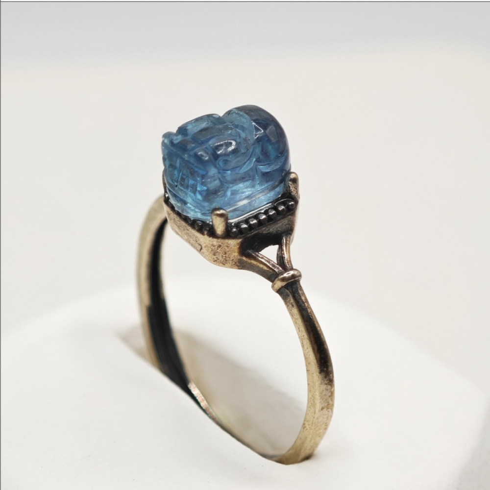 天然海藍寶貔貅開運戒指-細節圖4