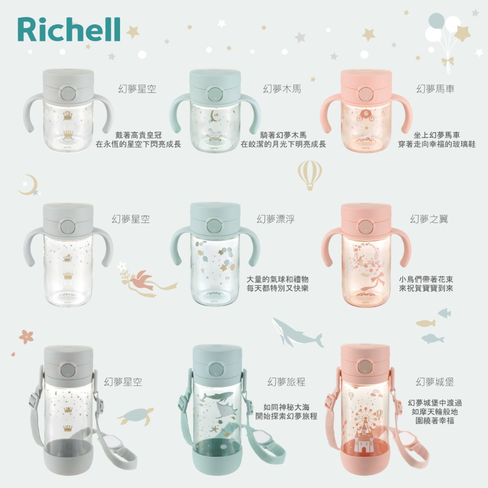 Richell 利其爾 幻夢(AX)系列 吸管/直飲水杯 - 三款 - 星空/旅程/城堡 ( 2023年新款上市 )-細節圖8