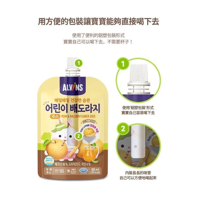 韓國 ALVINS 愛彬思 寶寶水梨桔梗汁80ml 年中活動!!【買二送一】-細節圖8