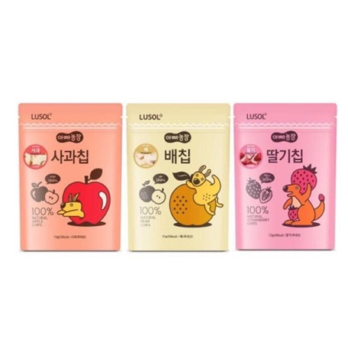 韓國LUSOL 100% 水果果乾系列三種口味/草莓12g/(12m+）水梨15g/蘋果15g （6m+）