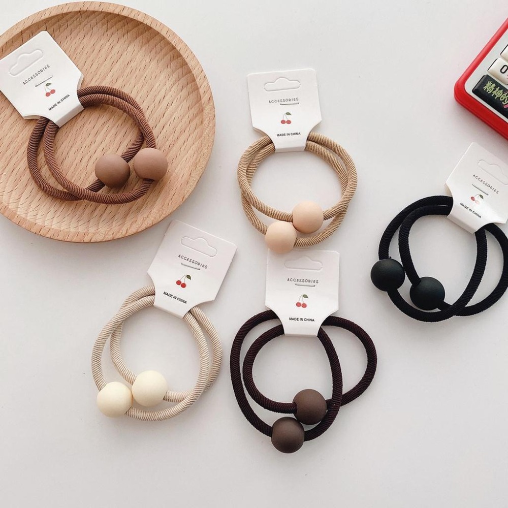 高彈力百搭基礎款馬尾法師發圈2入一對 /磨砂珠少女心丸子頭皮筋 韓風-細節圖2