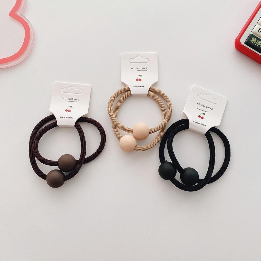 高彈力百搭基礎款馬尾法師發圈2入一對 /磨砂珠少女心丸子頭皮筋 韓風-細節圖4