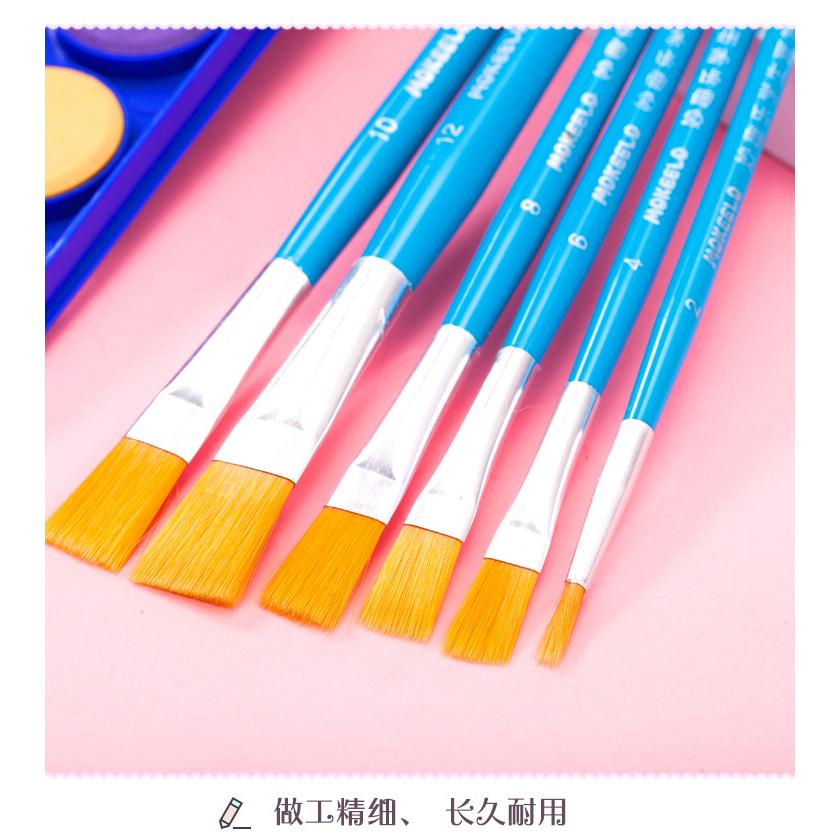 多頭木製筆桿 水彩丙烯筆刷 美術繪畫筆 尼龍毛油畫筆套裝 學生美術工具 6枝入-細節圖3