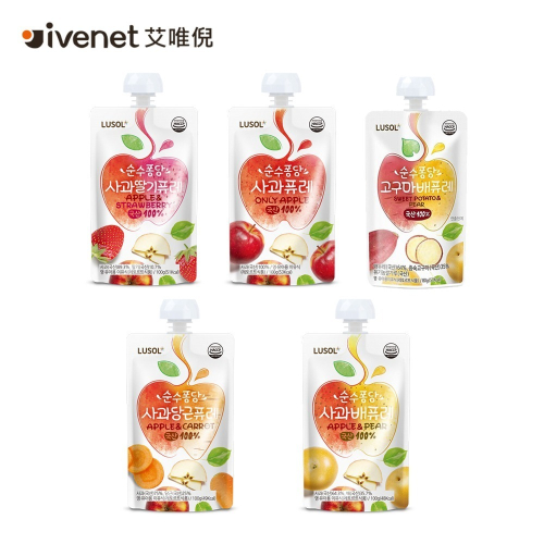 增加新口味 韓國LUSOL 水果果泥 4種口味/蘋果/水梨蘋果/胡蘿蔔蘋果/草莓蘋果4m+100g/80g