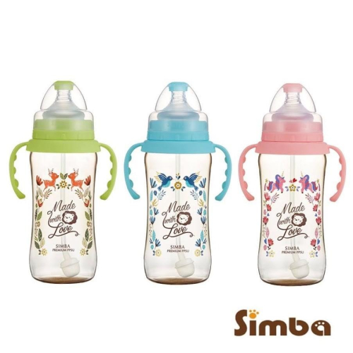 Simba 小獅王辛巴 桃樂絲PPSU自動把手寬口葫蘆大奶瓶360ml/果綠/天藍/粉紅