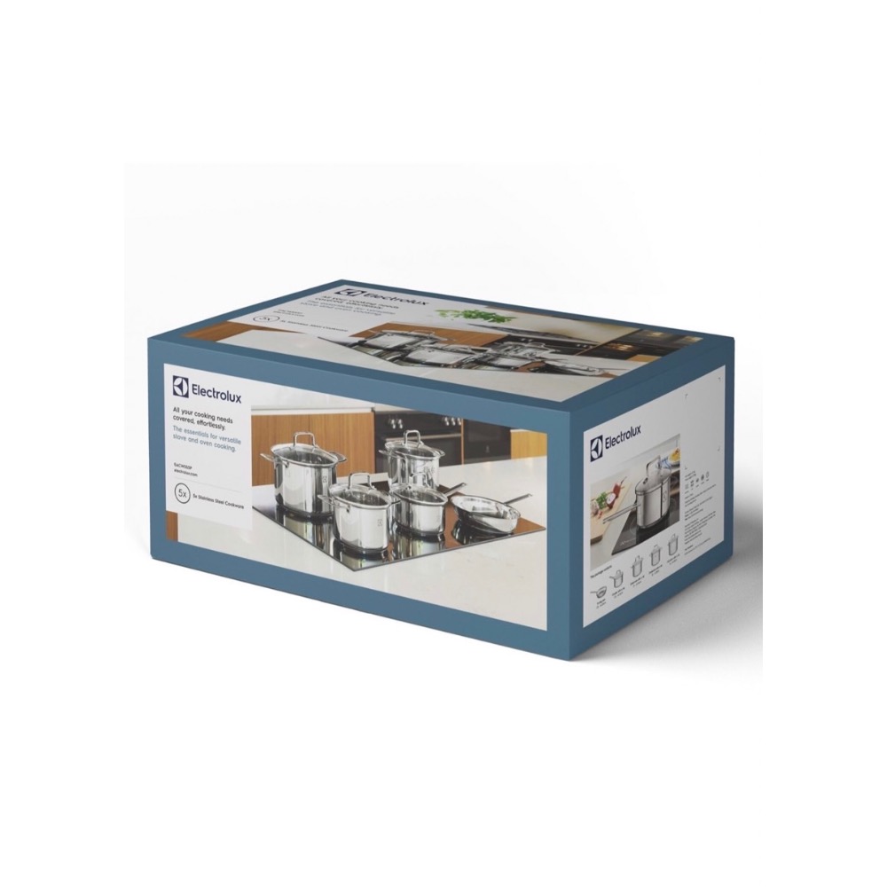 全新伊萊克斯不鏽鋼鍋具五件組/平底鍋/湯鍋/鍋蓋-細節圖3