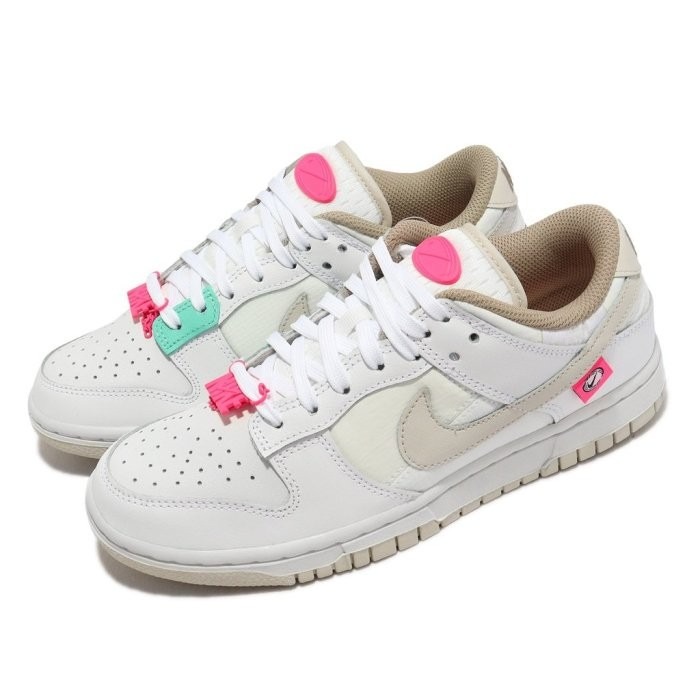 《Value》Nike Dunk Low 白色 白粉 奶茶 桃紅色 卡其 粉扣 低筒 滑板鞋 女鞋 DX6060-121-細節圖2