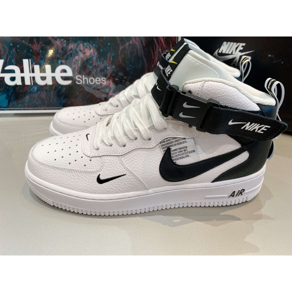 《Value》Nike Air Force 1 白色 黑白 高筒 荔枝皮 魔鬼氈 穿搭 情侶鞋 804609-103-細節圖2