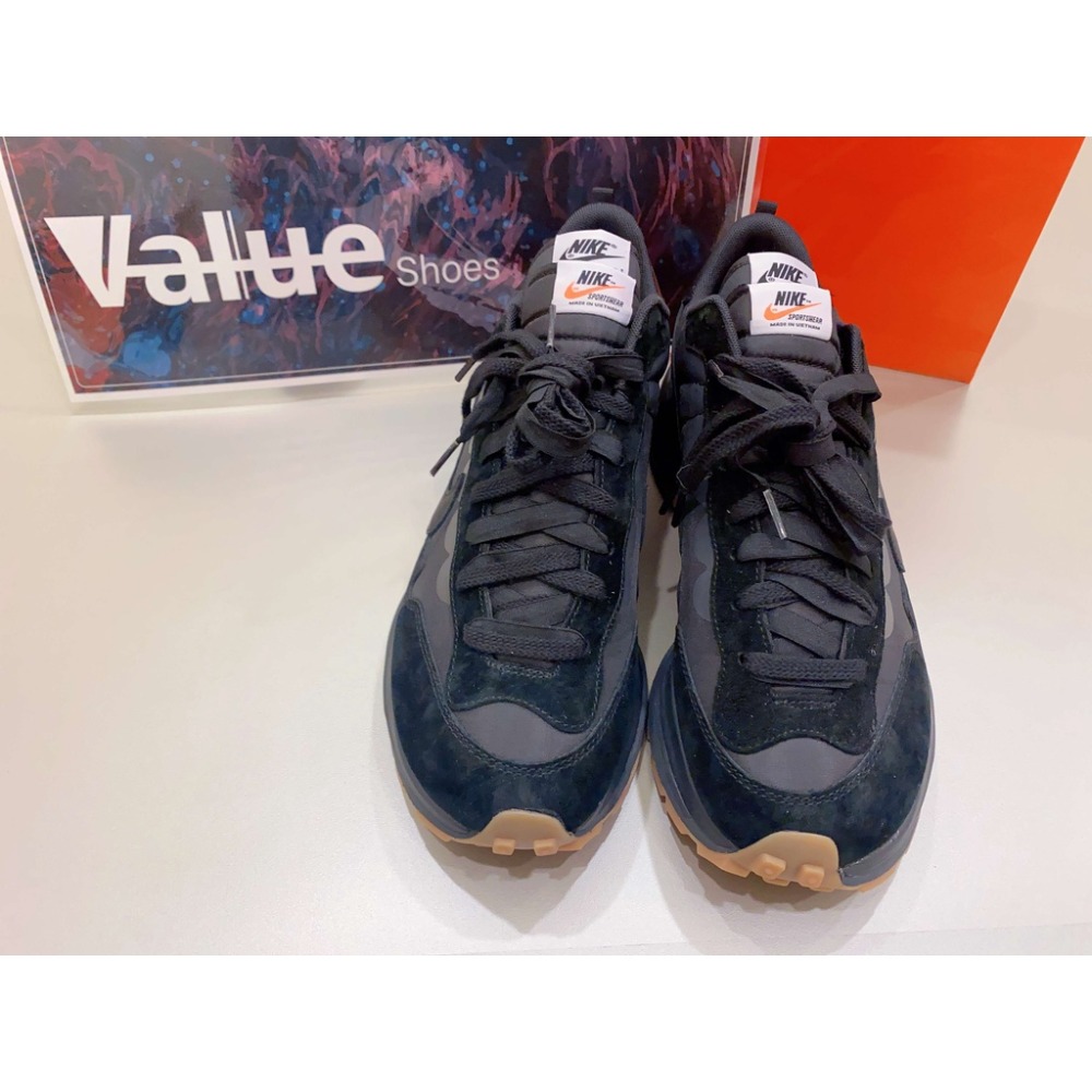 《Value》Sacai X Nike Vaporwaffle 黑色 全黑 膠底 解構 休閒鞋 DD1875-001-細節圖5