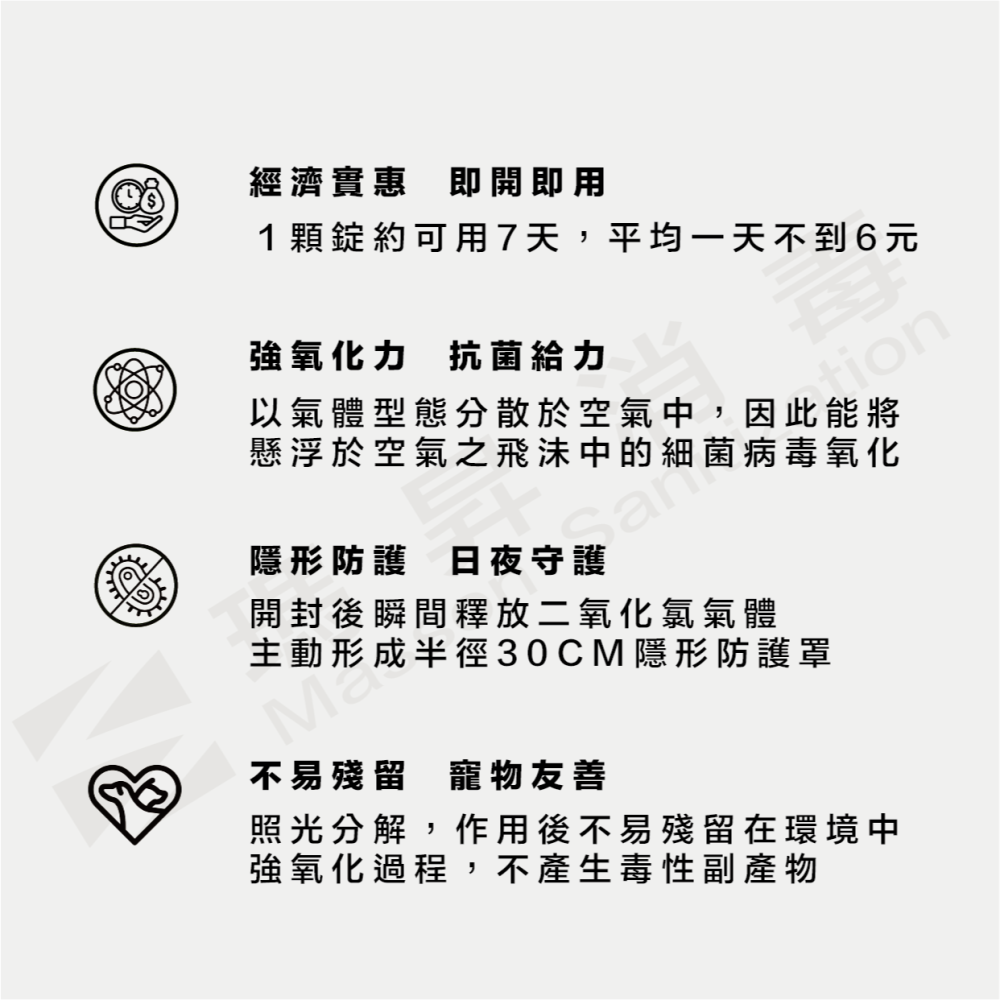 MASSON｜瑪昇抗菌錠－空氣抗菌、淨化、抑菌、除臭｜細菌、病毒都不怕 氧化抗菌 寵物友善 二氧化氯 抗菌錠-細節圖3