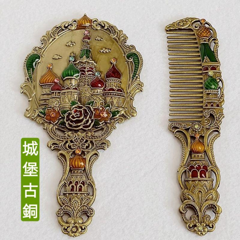 **歐式復古便携鏡套組，復古梳子，化妝鏡，美容鏡，携帶式小鏡子，直柄梳妝鏡-細節圖3