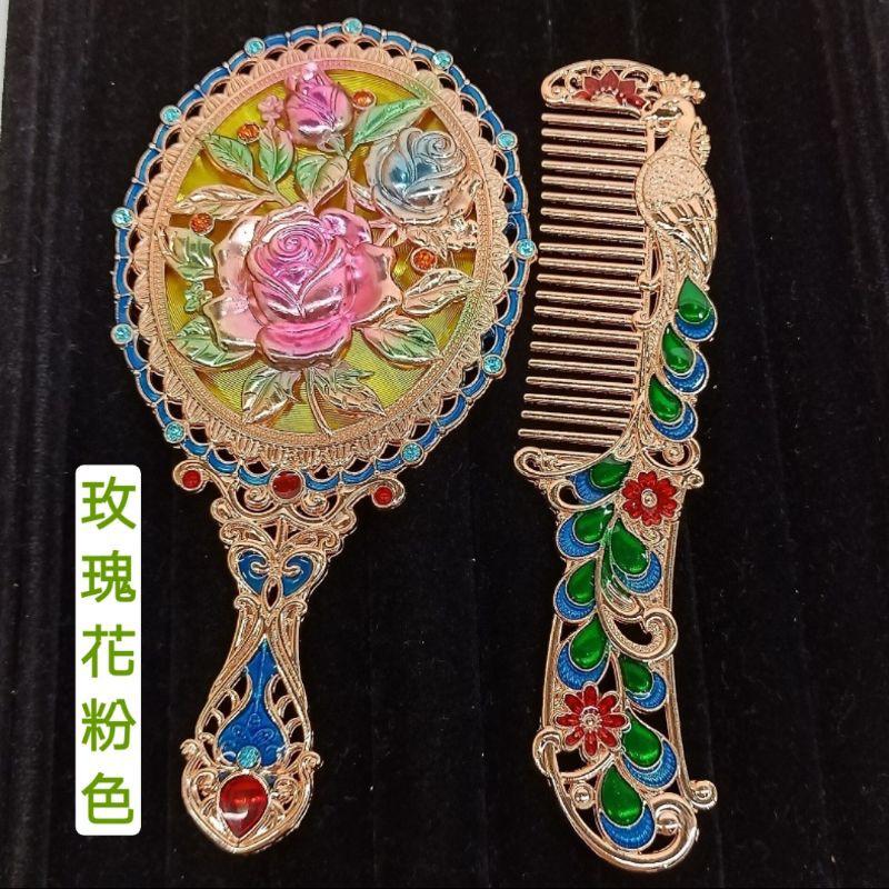 **歐式復古便携鏡套組，復古梳子，化妝鏡，美容鏡，携帶式小鏡子，直柄梳妝鏡-細節圖4