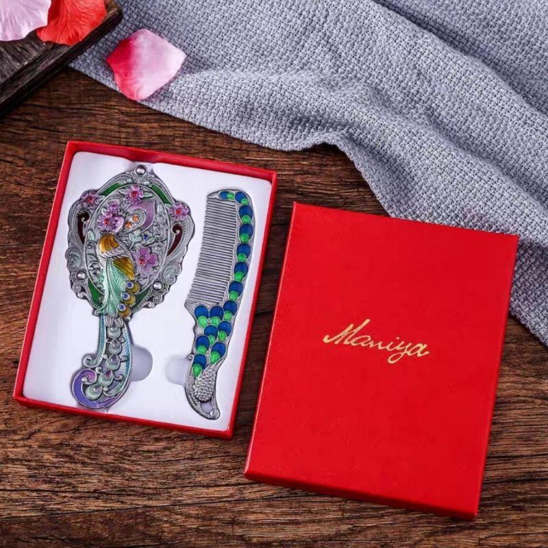 **歐式復古便携鏡套組，復古梳子，化妝鏡，美容鏡，携帶式小鏡子，直柄梳妝鏡-細節圖6