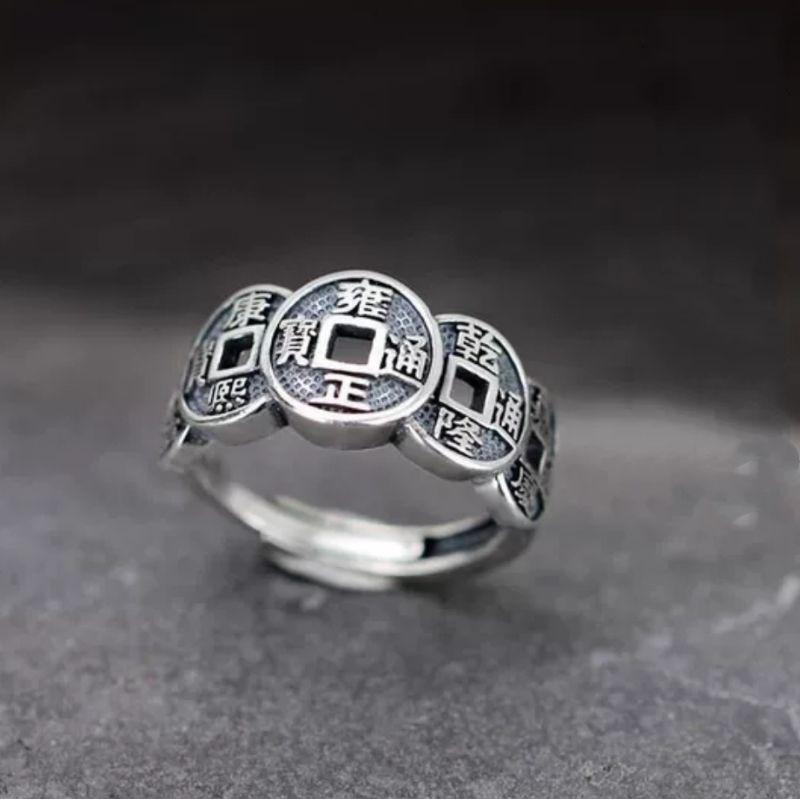**『運福閣』【開光】仿古五帝錢戒指，五帝錢銀戒，五帝錢，辟邪擋煞古錢，招財進寶錢幣-細節圖2