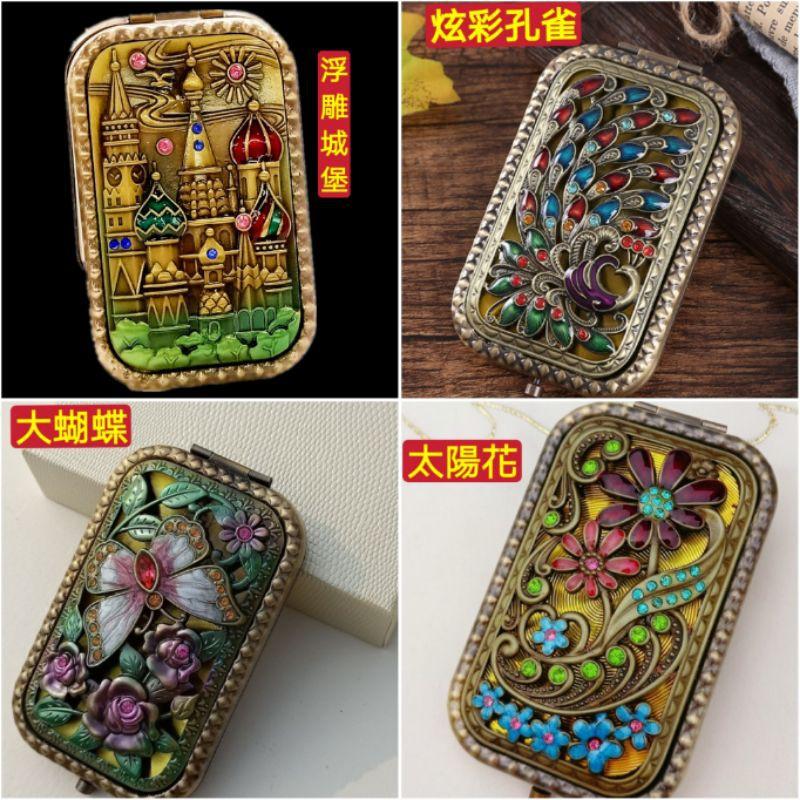 **歐式復古雙面折疊鏡，便携鏡，化妝鏡，美容鏡，携帶式小鏡子，兩面鏡-細節圖2