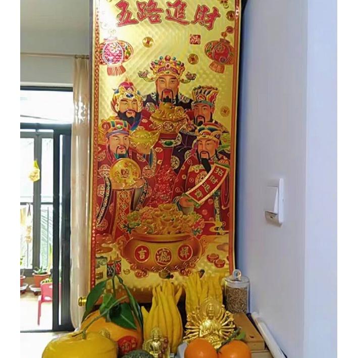 『富貴坊』【開光】五路財神金箔捲軸掛畫，五路財神，招財進寶，財神畫，正財，偏財，財神爺-細節圖2