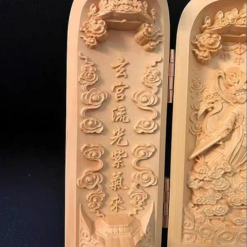 『富貴坊』【開光】黃楊木九天玄女三開雕像，九天娘娘，九天玄女，女神浮雕像，九天仙女，求子孕育，事業運，護身平安-細節圖3
