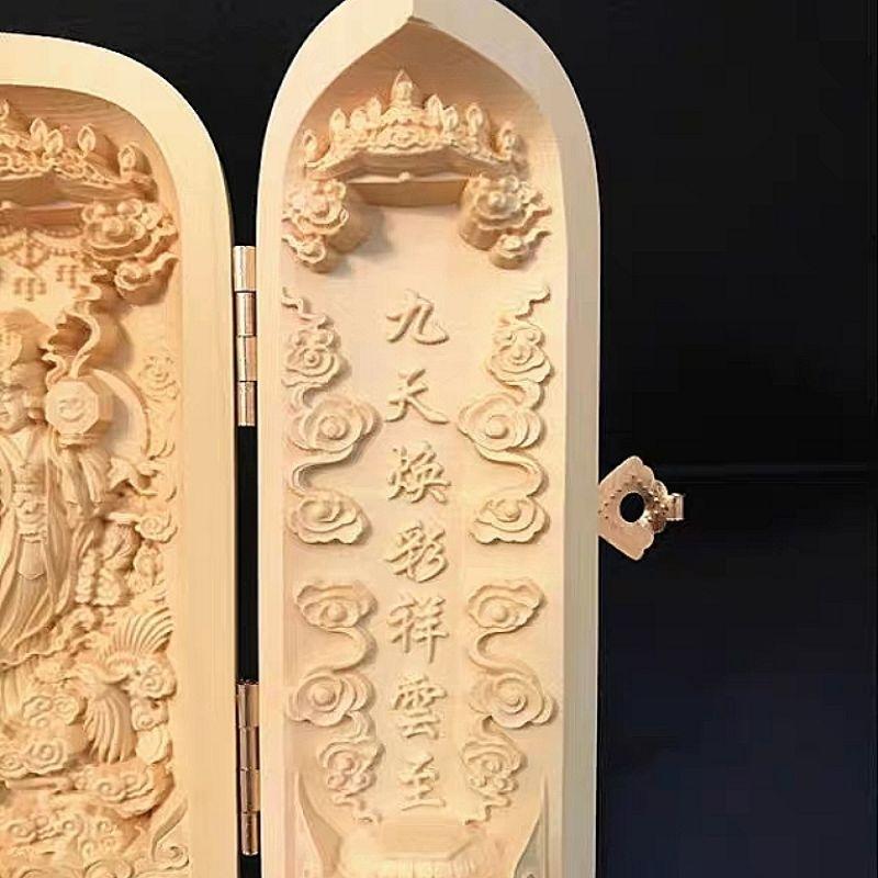 『富貴坊』【開光】黃楊木九天玄女三開雕像，九天娘娘，九天玄女，女神浮雕像，九天仙女，求子孕育，事業運，護身平安-細節圖4