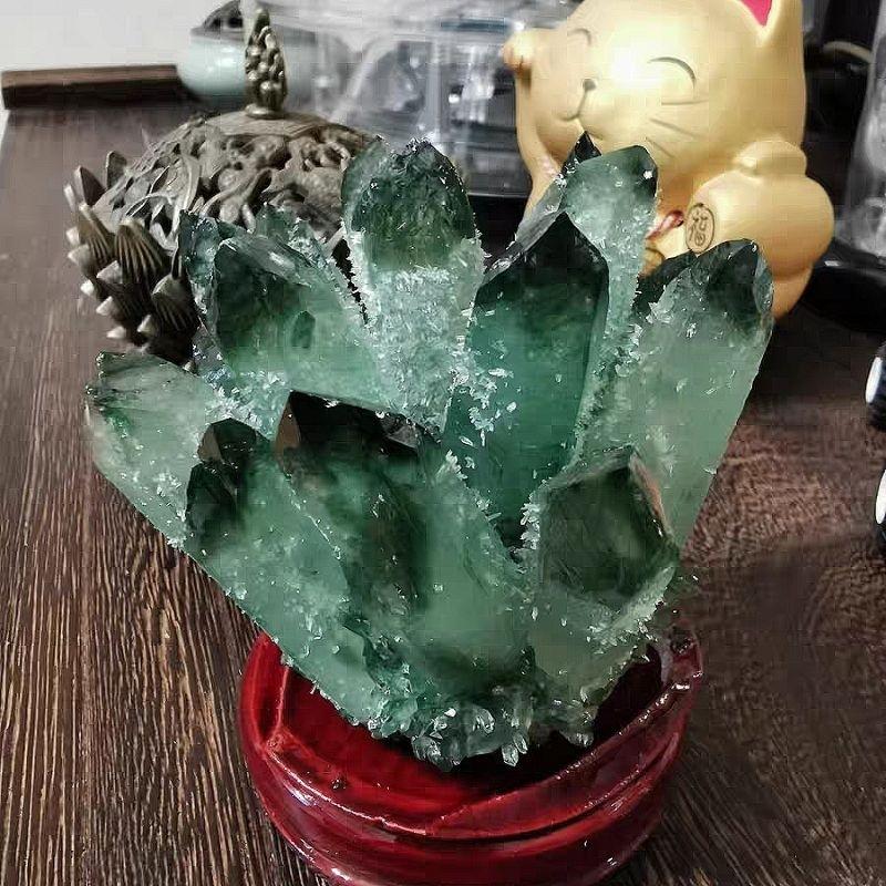 『富貴坊』【開光淨化】天然綠水晶簇(送底座)，綠水晶柱，綠水晶，水晶，學生考試，升遷面試，東陵玉，綠幽靈，升官發財-細節圖3