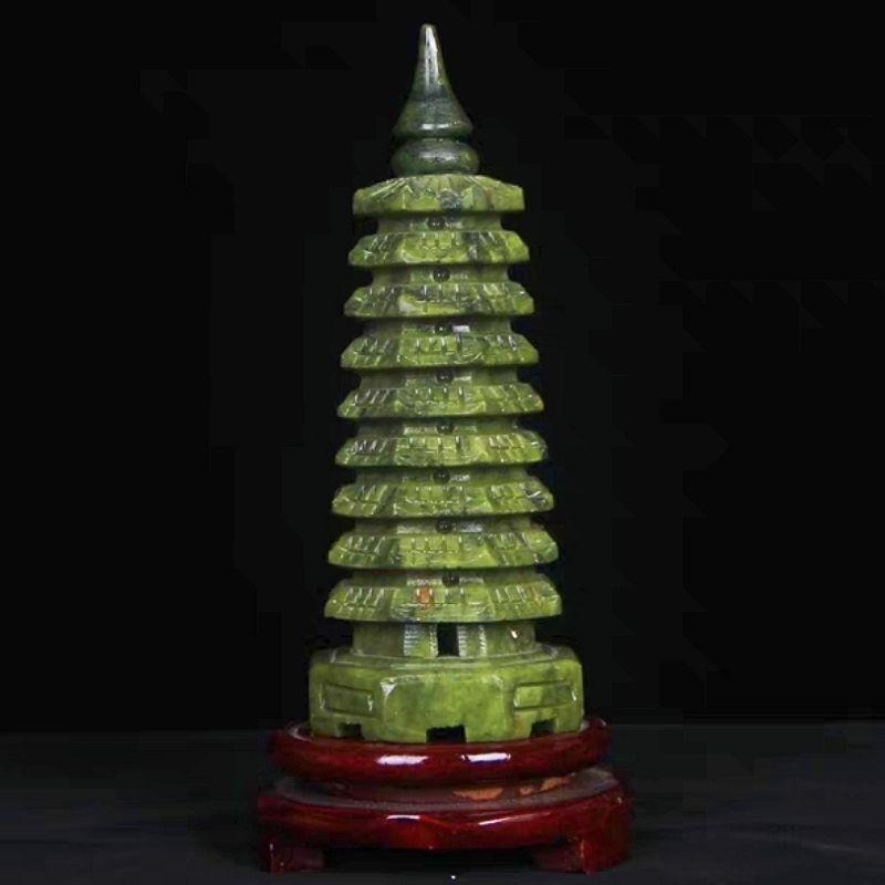 富貴坊』【開光】天然青玉文昌塔(送底座)，文昌塔，金榜題名