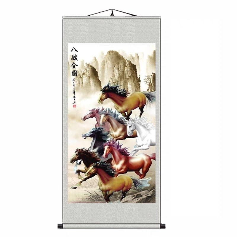 『富貴坊』【開光】八駿圖絲綢卷軸掛畫，八駿圖，招財馬，升官馬，馬到成功，風水馬，生肖馬-細節圖4