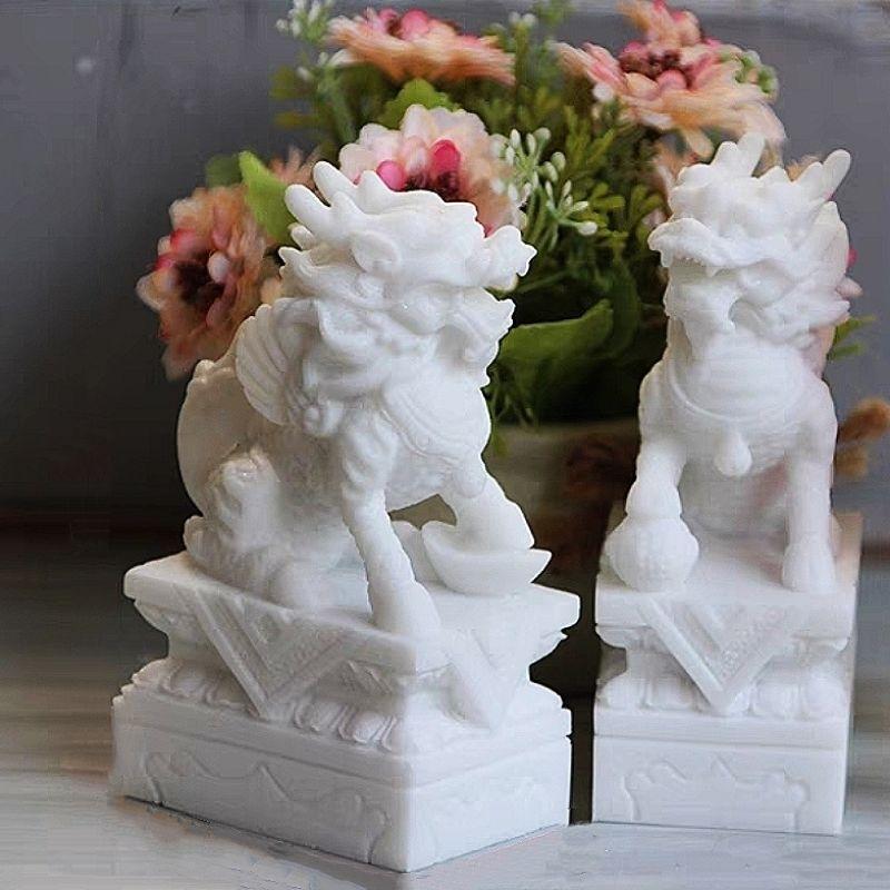 『富貴坊』【開光】[可放室外不怕水]天然白石麒麟，麒麟，招財辟邪，升官發財，求子送子，平安納福，辟邪化煞-細節圖3