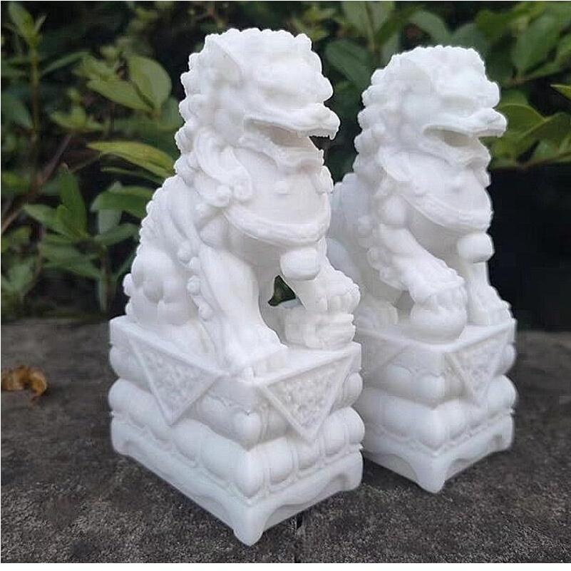 『富貴坊』【開光】[可放室外不怕水]天然白石石獅子，石獅子，獅子，守護神，石敢當，招財，辟邪，擋煞，鎮宅K02-細節圖5