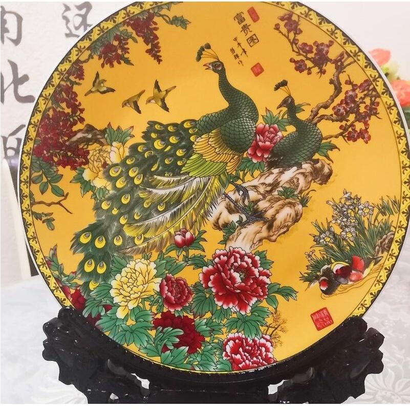 『富貴坊』【開光】孔雀鳳凰陶瓷盤子，鳳凰，孔雀，盤子，瓷盤，開運擺件，吉祥幸福，官運，桃花，白頭偕老，風水飾品K02-細節圖2