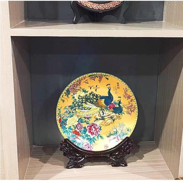 『富貴坊』【開光】孔雀鳳凰陶瓷盤子，鳳凰，孔雀，盤子，瓷盤，開運擺件，吉祥幸福，官運，桃花，白頭偕老，風水飾品K02-細節圖3