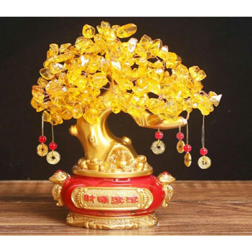 『富貴坊』【開光】頂級強效型黃水晶超級招財樹（中號），發財樹，搖錢樹，風水水晶樹，聚寶袋