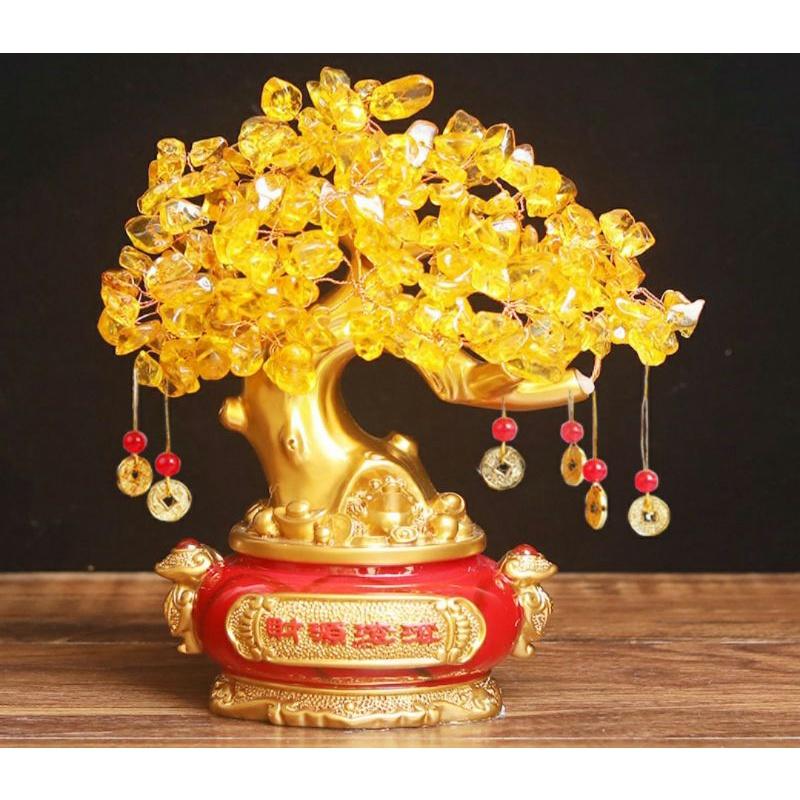 富貴坊』【開光】頂級強效型黃水晶超級招財樹（中號），發財樹，搖錢樹