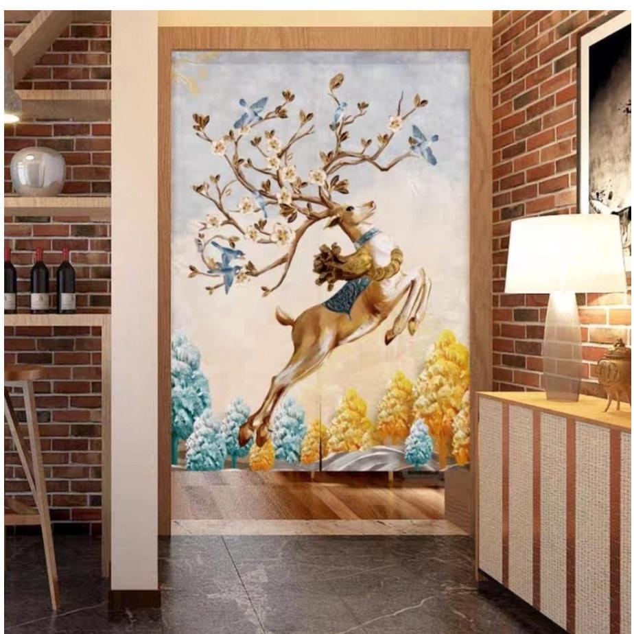 『富貴坊』【開光】一鹿發財風水棉麻門簾，福鹿，福祿壽，升官發財，門簾，招財簾布，開運布簾，吉祥窗簾，幸福屏風K02-細節圖5