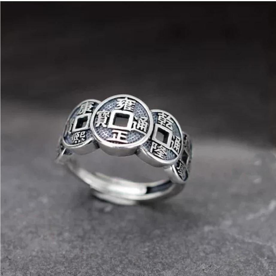 『運福閣』【開光】仿古五帝錢戒指，五帝錢銀戒，五帝錢，辟邪擋煞古錢，招財進寶錢幣K04-細節圖2